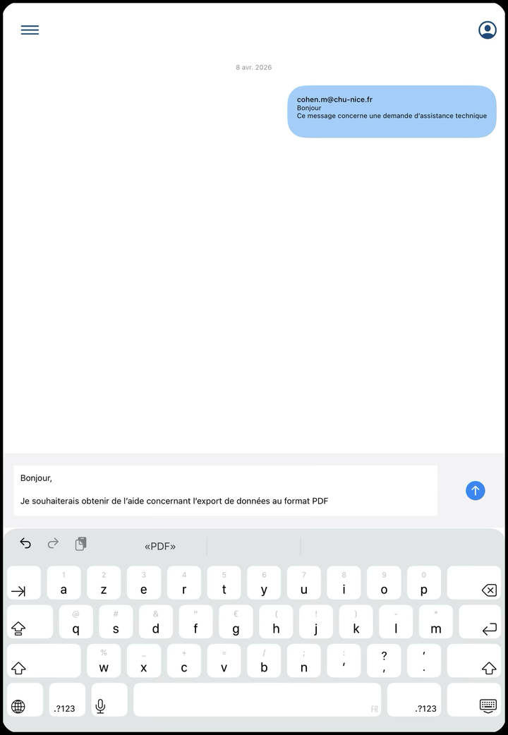 Messagerie d'assistance intégrée à l'application.